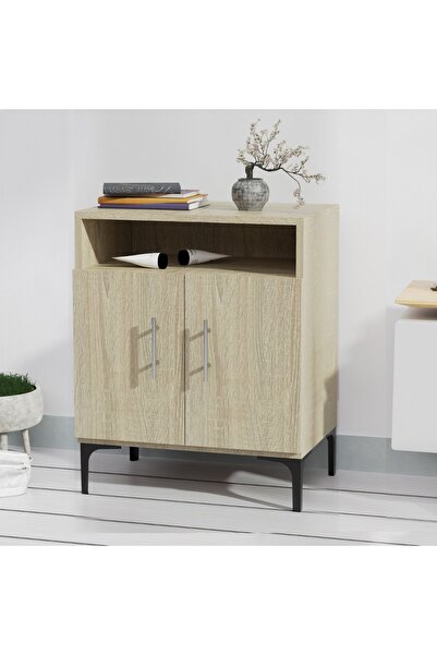 Mahmayi Medium Height Cabinet with 2 Door Storage and Single Open Shelf-Grey Bardolino Oak