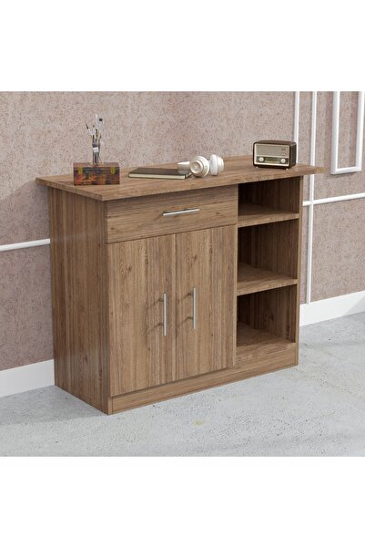 Mahmayi Medium Height Cabinet with Single Drawer, 2 Door Storage and 3 Open Shelf-Truffle Davos Oak