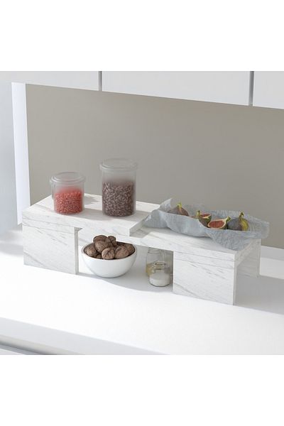 Mahmayi Wooden Storage Rack Kitchen Shelf Organiser, Spice Racks-White Levanto Marble