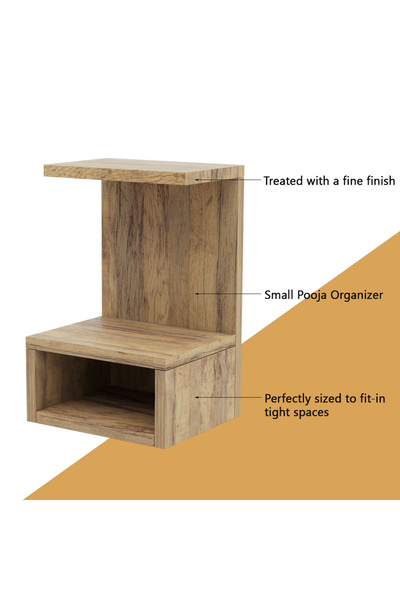 Mahmayi Wooden Small Mandir, Temple with Single Open Shelf-Vintage Santa Fe Oak