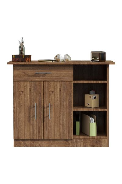 Mahmayi Medium Height Cabinet with Single Drawer, 2 Door Storage and 3 Open Shelf-Truffle Davos Oak