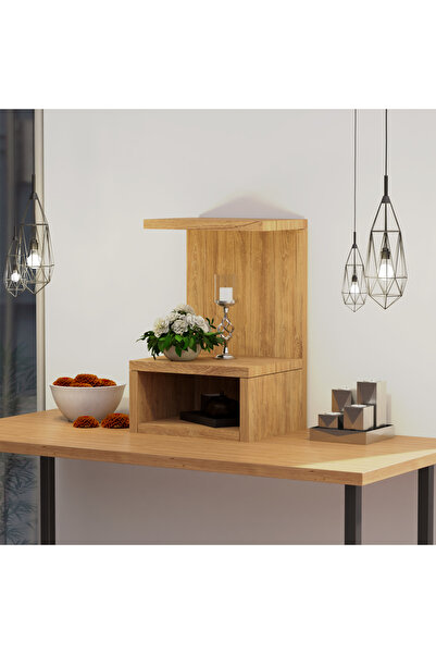 Mahmayi Wooden Small Mandir, Temple with Single Open Shelf-Brown Kansas Oak