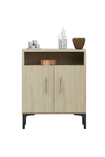 Mahmayi Medium Height Cabinet with 2 Door Storage and Single Open Shelf-Grey Bardolino Oak