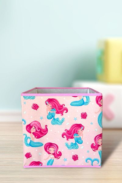 PRENDİ HOME Mermaid Printed Coverless In-Cabinet Multi-Purpose Toy Organizer Storage Box 30X30X30