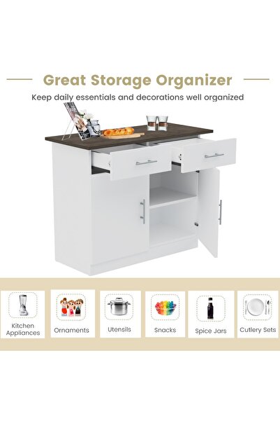 Mahmayi Medium Height Cabinet with 2 Drawers and 2 Door Storage-Dark Grey Chicago Concrete and White