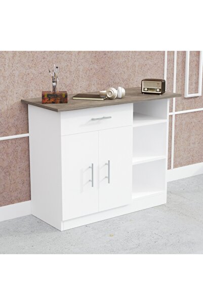 Mahmayi Cabinet with Single Drawer, 2 Door Storage and 3 Open Shelf-Dark Grey Chicago Concrete White