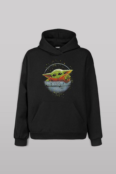 Kendim Seçtim Star Wars Green Mandalorian Yoda Printed Hooded Sweatshirt Unisex