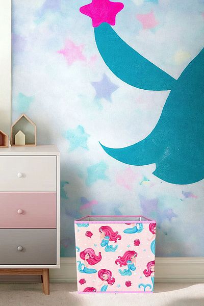 PRENDİ HOME Mermaid Printed Coverless In-Cabinet Multi-Purpose Toy Organizer Storage Box 30X30X30