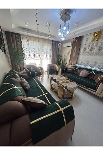 Tekstilsa Husă de canapea de lux din catifea de culoare verde - Set de 12 piese (3,3,1,1)