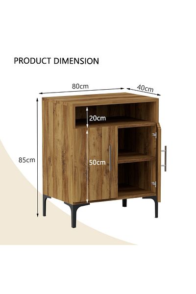 Mahmayi Medium Height Cabinet with 2 Door Storage and Single Open Shelf-Dark Hunton Oak