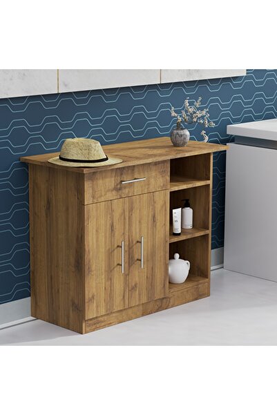 Mahmayi Cabinet with Single Drawer, 2 Door Storage and 3 Open Shelf-Cognac Brown Sherman Oak
