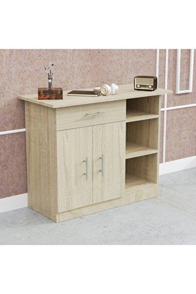 Mahmayi Medium Height Cabinet with Single Drawer, 2 Door Storage and 3 Open Shelf-Grey Bardolino Oak