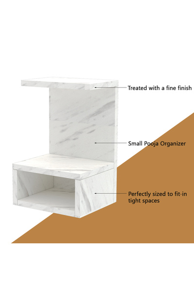 Mahmayi Wooden Small Mandir, Temple with Single Open Shelf-White Levanto Marble