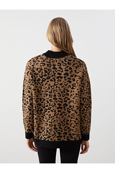 LC Waikiki Lcw Modest Stand Collar Leopard Print Women's Knitwear Tunic