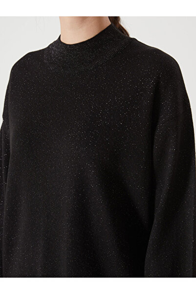 LC Waikiki Black Half Turtleneck Shiny Looking Women's Knitwear Tunic