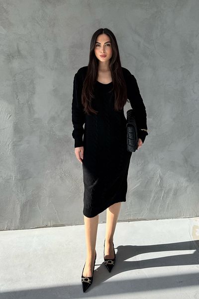 Seda Yalçın Atelier Black V-Neck Knitted Knitwear Dress