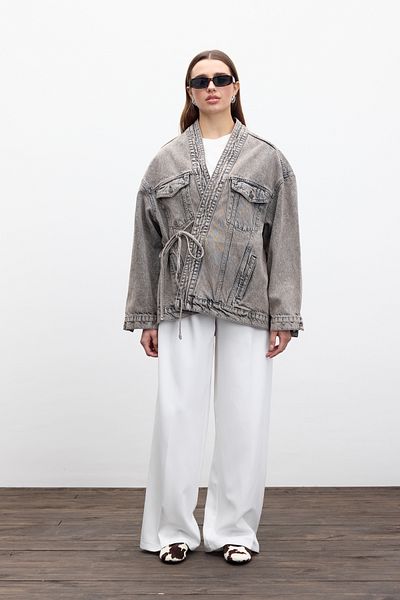 Manuka Anthrazitfarbene Jeansjacke im Kimono-Stil
