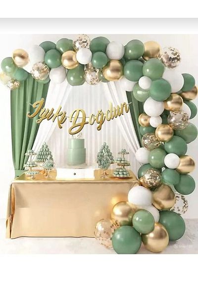 Ezgi Party Store Luxury Mildew Green Gold Match Birthday Party Set