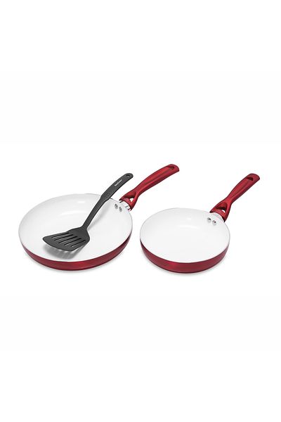 BETTY CROCKER Ceramic SET 3 Pcs (2*Fry Pan  20/26CM + 1* Nylon Slotted Turner) Thickness 2.5MM