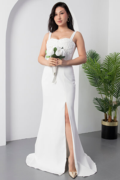 PULLIMM Göğüs Boncuk İşlemeli Abiye Elbise ECR5164