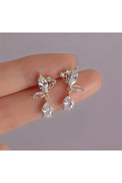 stainless steell Vip French Style Butterfly Glass Model Steel Earrings