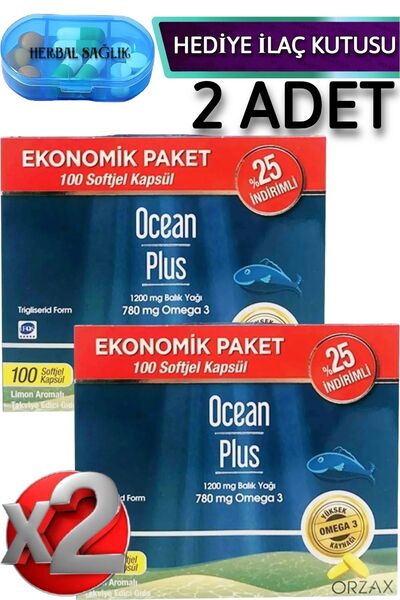 Ocean 2 Adet Ocean Plus Omega 3-(EPA 384 + DHA 252)-() 1200 Mg 100 Adet Soft Jel