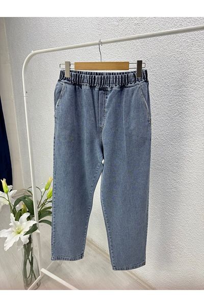 lurex moda Elastic Waist Wide Cut Mom Jeans