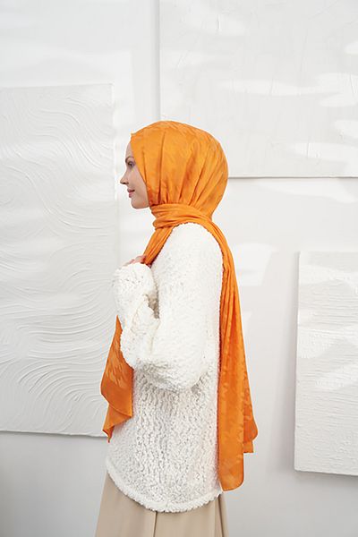 ARMANDA Italian Jacquard Houndstooth Pattern Shawl - Orange