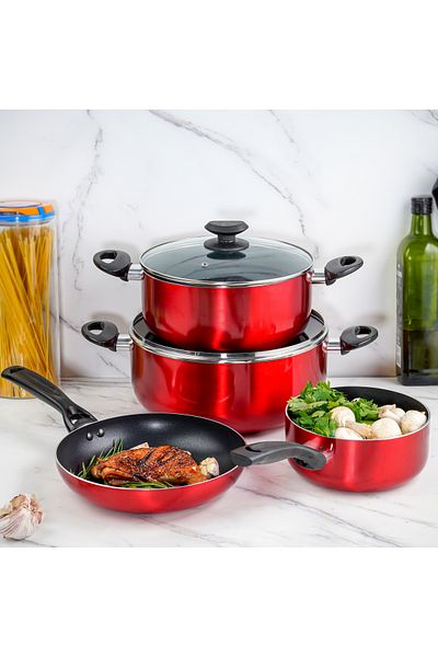 BETTY CROCKER Non-Stick Cookware Set Of 7 Pieces Red
