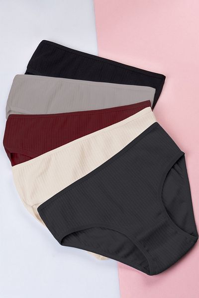 Happy Fox Set de 5 chiloți pentru fete din bumbac Lycra - Chelner cu nervuri