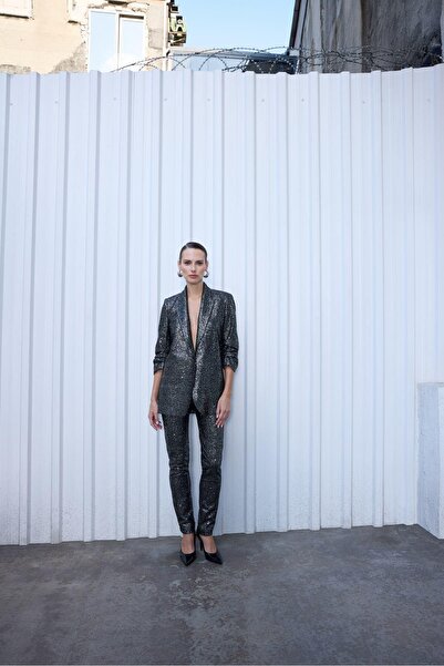 rue Silver Sequin Jacket with Drawstring Sleeves