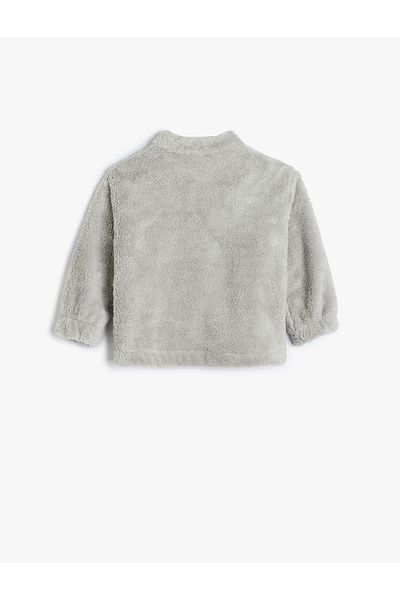 Koton Stand Collar Long Sleeve Zippered Basic Plush Sweatshirt
