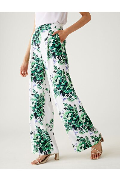 Marks & Spencer Çiçek Desenli Wide Leg Saten Pantolon