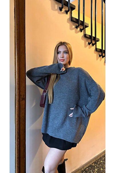 Angel Mia سترة محبوكة برقبة دائرية من أنثراسايت Adel