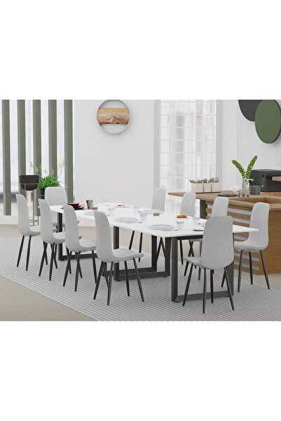 Mahmayi 136 BLK Wooden Dining Table Loop-Leg, 10-Seater for Kitchen- 360cm, Premium White