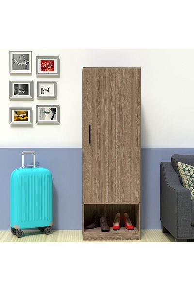 Mahmayi Modern Wardrobe With Bottom Superior Space, Storage Cabinet With Hangers - Truffle Brown Davos Oak