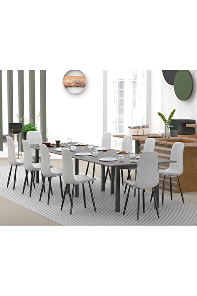 Mahmayi 72 BLK Wooden Dining Table U-Leg, 10-Seater for Kitchen-360cm, Black Pietra Grigia