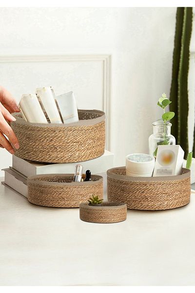 HOMİNG 4-Piece Rope String Bordered Basket Set - Homecoming Beige