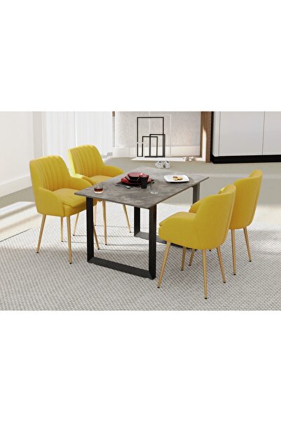 Mahmayi 136 BLK Wooden Dining Table Loop-Leg, 4-Seater-120cm, Anthracite Metal Rocks Finish