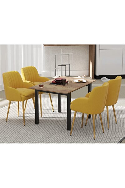 Mahmayi 72 BLK Wooden Dining Table U-Leg, 6-Seater for Kitchen-140cm, Tobacco Halifax Oak