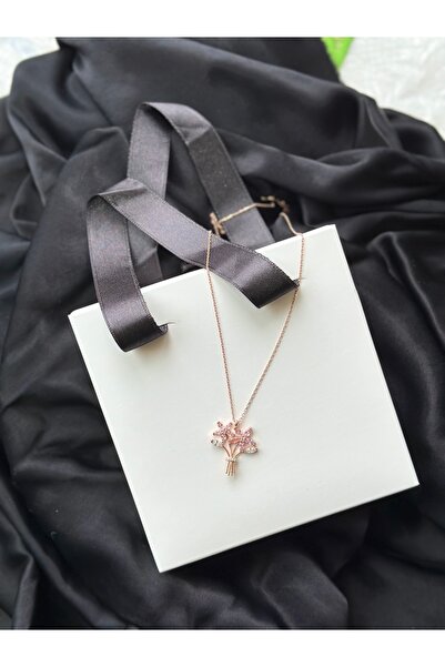 Işıltı Silver 925 Gümüş| Pembe Kuvars Rose Kaplama Buket Kolye