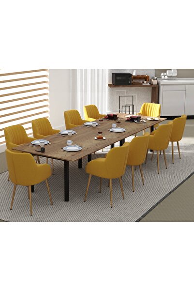 Mahmayi 72 BLK Wooden Dining Table U-Leg, 10-Seater for Kitchen-360cm, Tobacco Halifax Oak