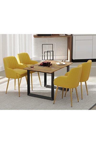 Mahmayi 136 BLK Wooden Dining Table Loop-Leg, 4-Seater-120cm, Cognac Brown Sherman Oak Finish