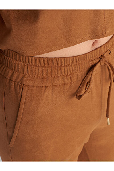 Dilvin 71594 Cuffed Jogger Suede Trousers-Tan