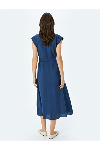 Koton Rochie cămașă midi fără mâneci cu buzunar cu curea cu nasturi