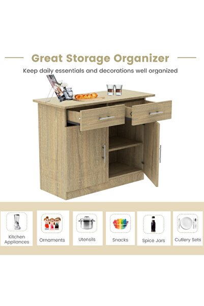 Mahmayi Medium Height Cabinet with 2 Drawers and 2 Door Storage-Grey Bardolino Oak