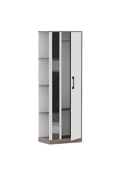 Mahmayi Modern Wardrobe With Side Mirror And Side Shelf, Cabinet With Hangers - Anthracite Sherman Oak