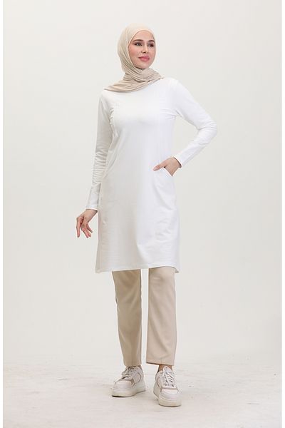 sefamerve Ecru Sports Tunic - Two Thread, Pockets, 10503-05