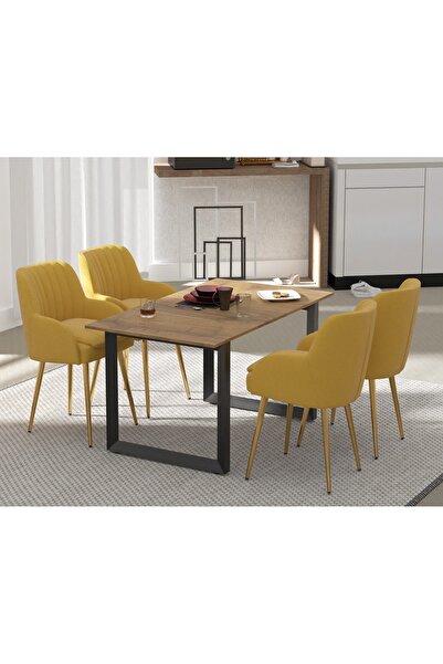 Mahmayi 136 BLK Wooden Dining Table Loop-Leg, 6-Seater-140cm, Cognac Brown Sherman Oak Finish