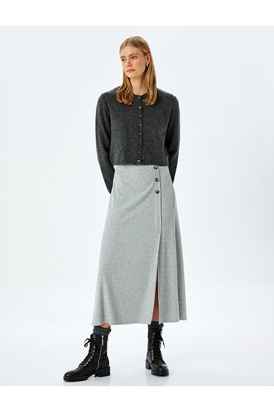 Koton A-Line Midi Skirt with Button Detail and Slit
